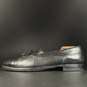 Mezlan Havana Men’s Size 10.5 Black Leather Tassel Loafers Slip On Dress Shoes